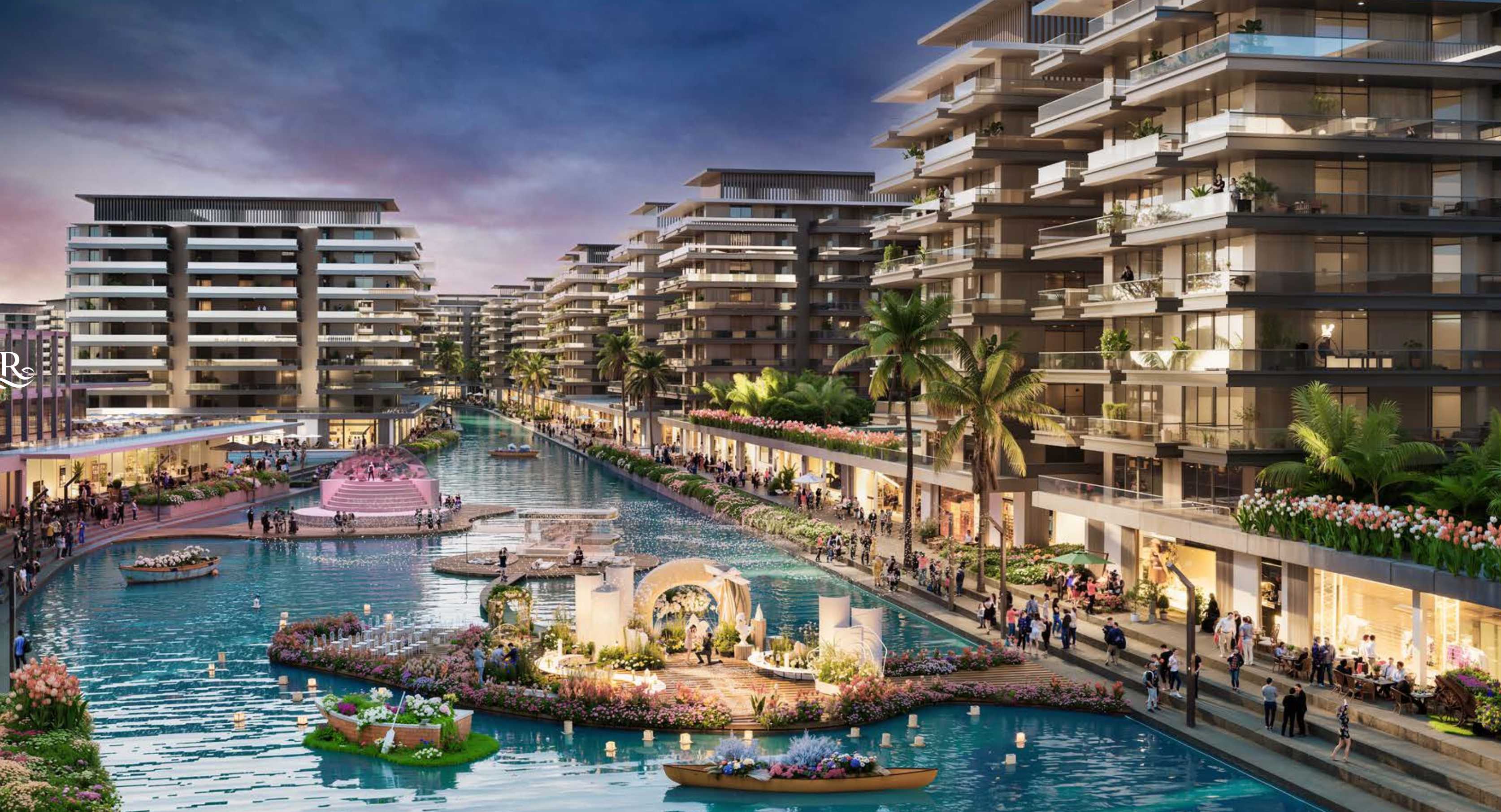 Damac Riverside Canal at Dusk