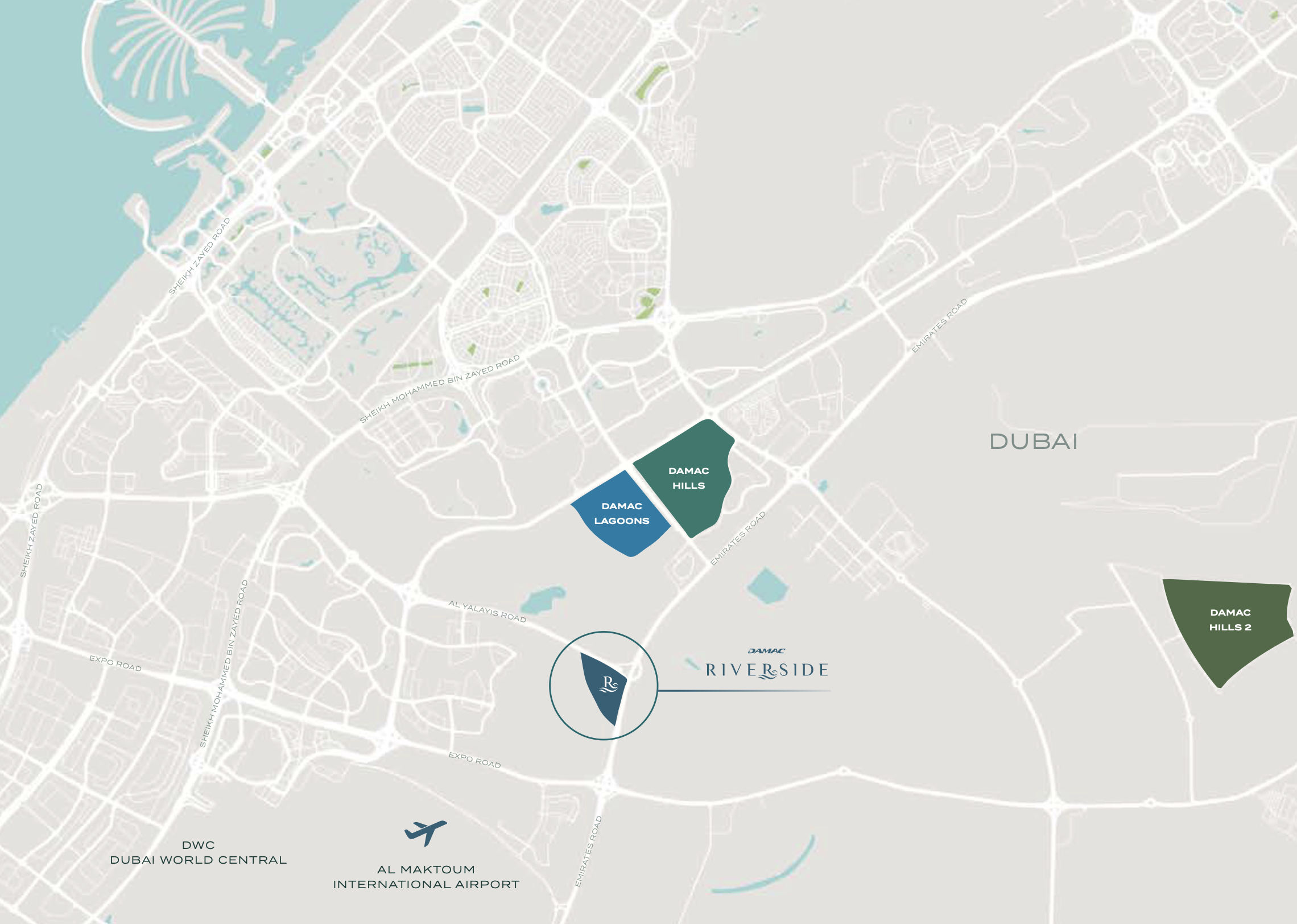 Damac Riverside Location Map - Dubai South Strategic Position